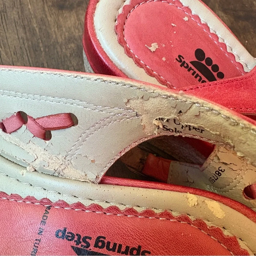SPRING STEP Red Shoes! Open Toe. Back Strap! 2” wedge heel. Size 8.